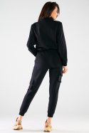 Bluza damska dresowa rozpinana bawełniana z kieszeniami czarna M246