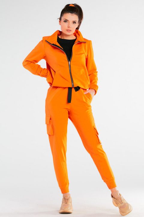 Bluza damska dresowa rozpinana bawełniana z kieszeniami pomarańczowa M246 Bluza damska dresowa rozpinana bawełniana z kieszeniami pomarańczowa M246