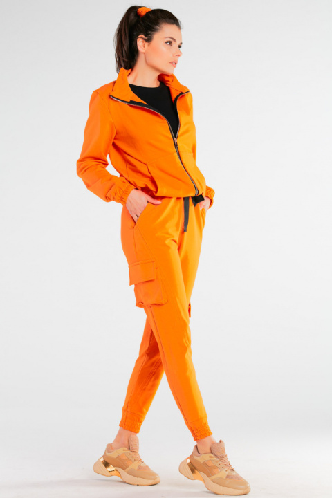 Bluza damska dresowa rozpinana bawełniana z kieszeniami pomarańczowa M246 Bluza damska dresowa rozpinana bawełniana z kieszeniami pomarańczowa M246