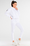Spodnie damskie bawełniane wykończone podwinięciem białe M250