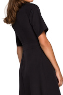 Sukienka trapezowa midi z krótkim rękawem gładka czarna M S240