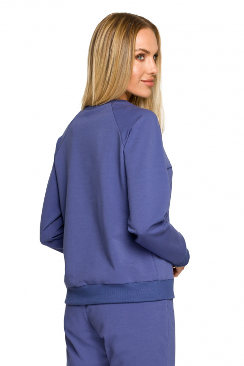 Bluza damska dresowa z haftem i ściągaczem dzianinowa indygo me693 Bluza damska dresowa z haftem i ściągaczem dzianinowa indygo me693