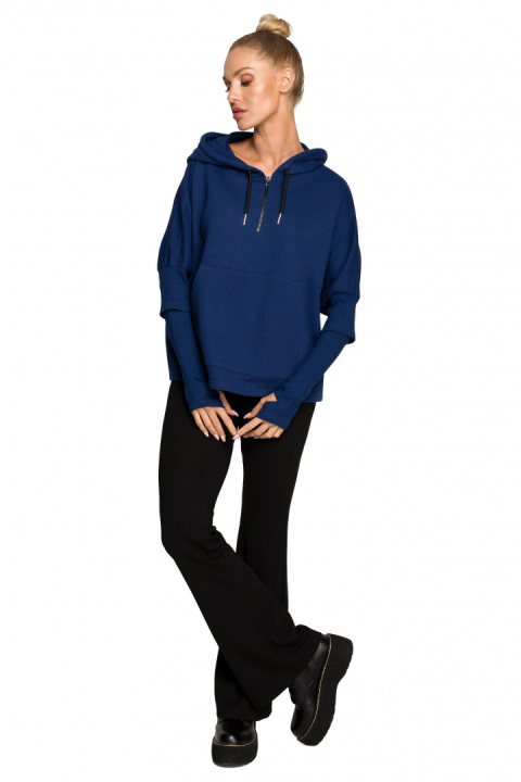 Bluza damska trapezowa z kapturem kieszeń kangurek atramentowa me689 Bluza damska trapezowa z kapturem kieszeń kangurek atramentowa me689