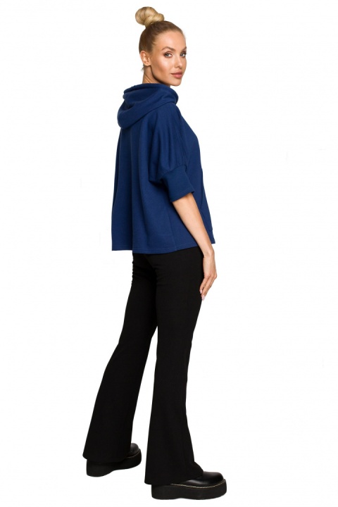 Bluza damska trapezowa z kapturem kieszeń kangurek atramentowa me689 Bluza damska trapezowa z kapturem kieszeń kangurek atramentowa me689
