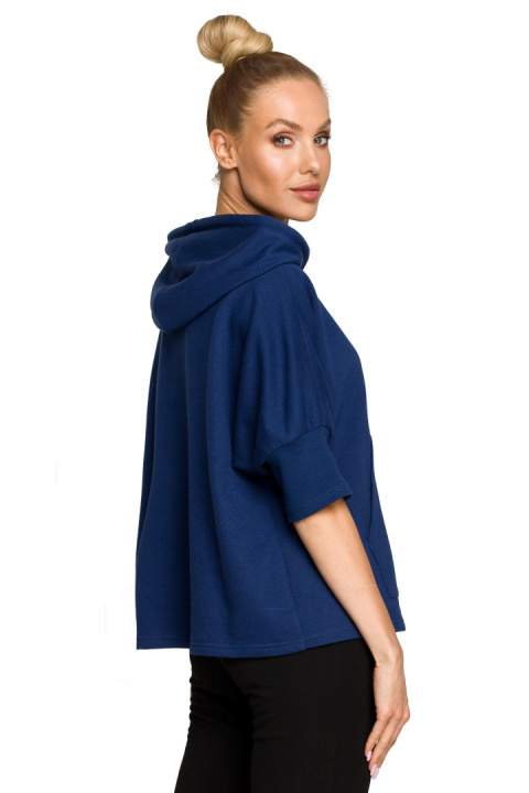 Bluza damska trapezowa z kapturem kieszeń kangurek atramentowa me689 Bluza damska trapezowa z kapturem kieszeń kangurek atramentowa me689