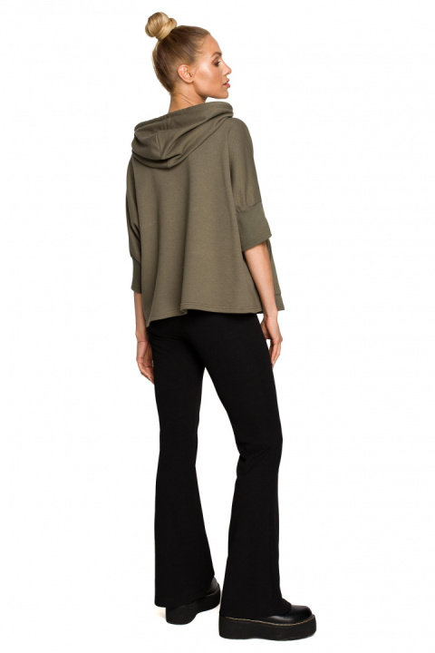 Bluza damska trapezowa z kapturem kieszeń kangurek khaki me689 Bluza damska trapezowa z kapturem kieszeń kangurek khaki me689