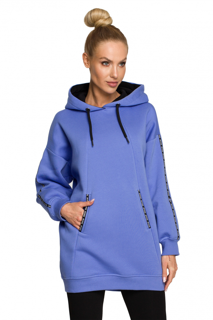 Bluza damska długa z kapturem dzianinowa z kieszeniami jasny fioletowy me696 Bluza damska długa z kapturem dzianinowa z kieszeniami jasny fioletowy me696