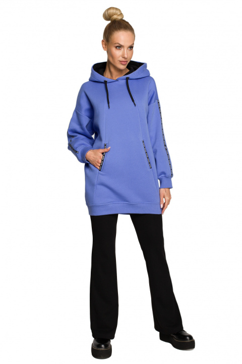 Bluza damska długa z kapturem dzianinowa z kieszeniami jasny fioletowy me696 Bluza damska długa z kapturem dzianinowa z kieszeniami jasny fioletowy me696