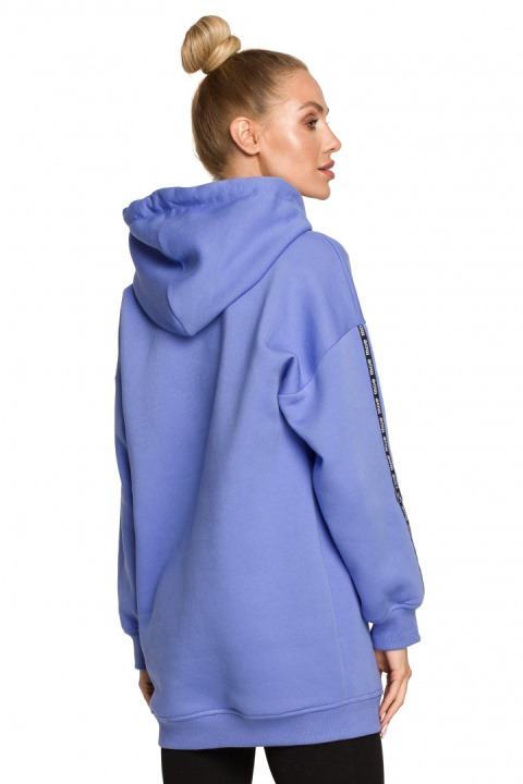 Bluza damska długa z kapturem dzianinowa z kieszeniami jasny fioletowy me696 Bluza damska długa z kapturem dzianinowa z kieszeniami jasny fioletowy me696