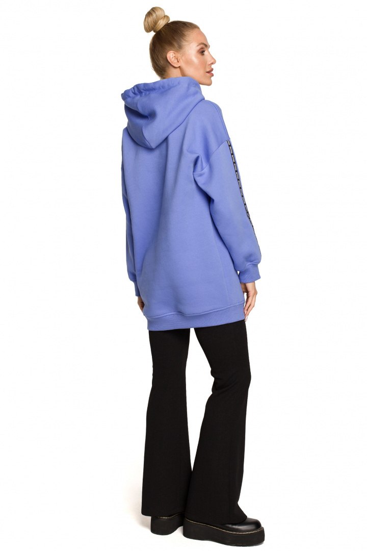 Bluza damska długa z kapturem dzianinowa z kieszeniami jasny fioletowy me696 Bluza damska długa z kapturem dzianinowa z kieszeniami jasny fioletowy me696