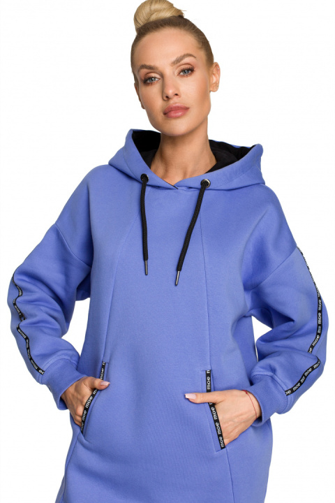 Bluza damska długa z kapturem dzianinowa z kieszeniami jasny fioletowy me696 Bluza damska długa z kapturem dzianinowa z kieszeniami jasny fioletowy me696