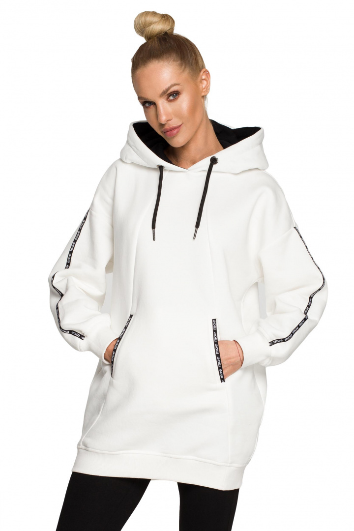 Bluza damska długa z kapturem dzianinowa z kieszeniami ecru me696 Bluza damska długa z kapturem dzianinowa z kieszeniami ecru me696