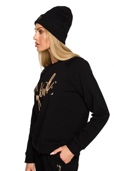 Czapka damska beanie prążkowana z haftem dzianinowa czarna me709 Czapka damska beanie prążkowana z haftem dzianinowa czarna me709