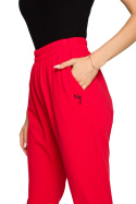 Spodnie damskie dresowe joggery dzianinowe z gumką czerwone me692