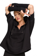 Bluza damska trapezowa z kapturem kieszeń kangurek czarna me689