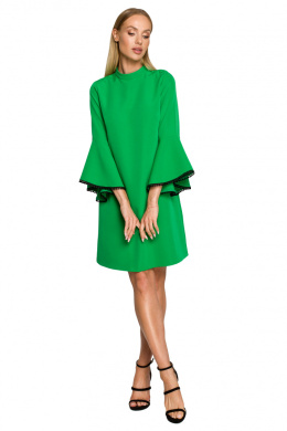 Sukienka midi trapezowa fason A szeroki rękaw 3/4 zielona me698