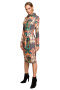 Sukienka ołówkowa midi z nadrukiem kołnierzyk długi rękaw m3 me706