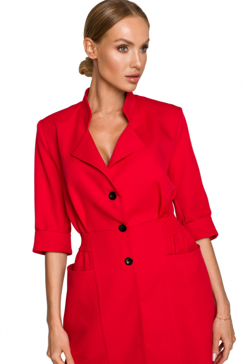 Elegancka sukienka żakietowa mini z gumką zapinana czerwona me699 Elegancka sukienka żakietowa mini z gumką zapinana czerwona me699