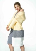 Sweter damski długi w pasy z kapturem bez zapięcia żółty M883