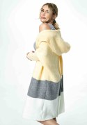 Sweter damski długi w pasy z kapturem bez zapięcia żółty M883