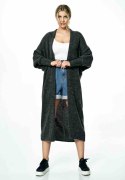 Sweter damski długi bez zapięcia z kimonowym rekawem ciemny szary M885