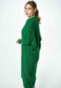 Sweter damski długi bez zapięcia z kimonowym rekawem ciemny zielony M885