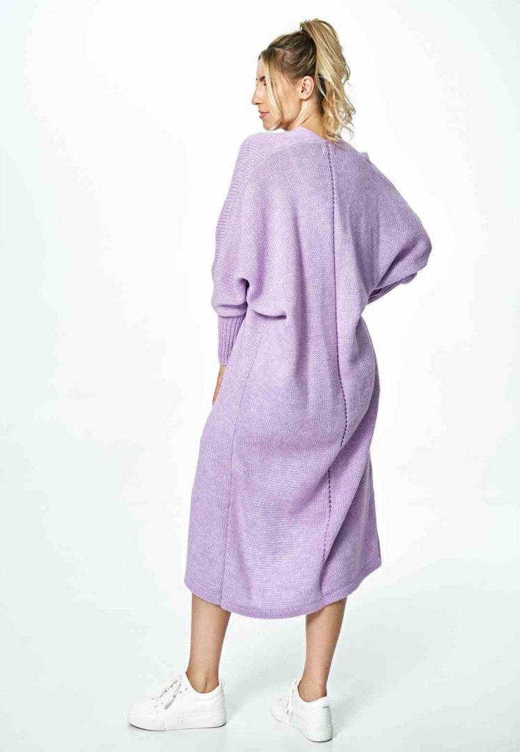 Sweter damski długi bez zapięcia z kimonowym rekawem fioletowy M885