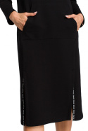 Sukienka midi dzianinowa z lampasem długi rękaw czarna me688