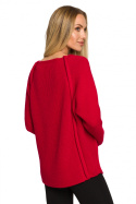 Sweter damski z ozdobnymi guzikami gładki splot malinowy me712
