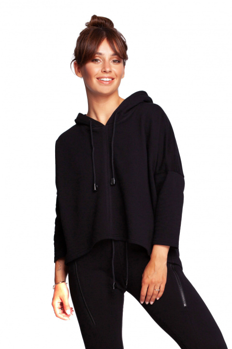Bluza damska trapezowa o luźnym kroju z kapturem czarna B239 Bluza damska trapezowa o luźnym kroju z kapturem czarna B239