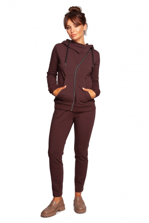 Bluza damska dresowa rozpinana z kapturem dzianinowa brązowa B237 Bluza damska dresowa rozpinana z kapturem dzianinowa brązowa B237