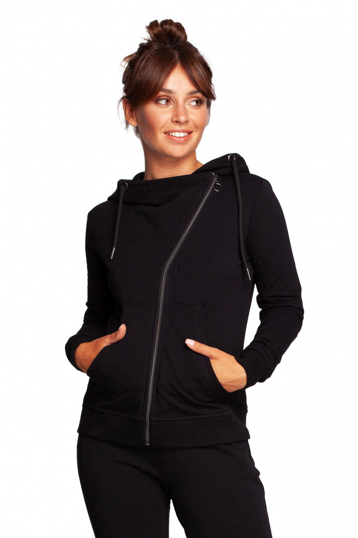 Bluza damska dresowa rozpinana z kapturem dzianinowa czarna B237 Bluza damska dresowa rozpinana z kapturem dzianinowa czarna B237