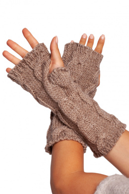 Rękawiczki damskie długie bez palców dzianina swetrowa beżowe BK098