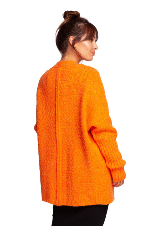 Kardigan damski oversize bez zapięcia z plisą pomarańczowy BK088 Kardigan damski oversize bez zapięcia z plisą pomarańczowy BK088