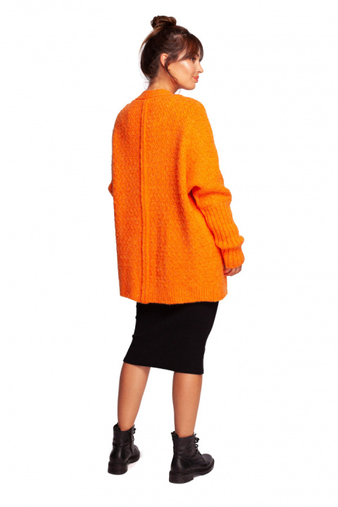 Kardigan damski oversize bez zapięcia z plisą pomarańczowy BK088 Kardigan damski oversize bez zapięcia z plisą pomarańczowy BK088