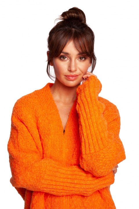 Kardigan damski oversize bez zapięcia z plisą pomarańczowy BK088 Kardigan damski oversize bez zapięcia z plisą pomarańczowy BK088