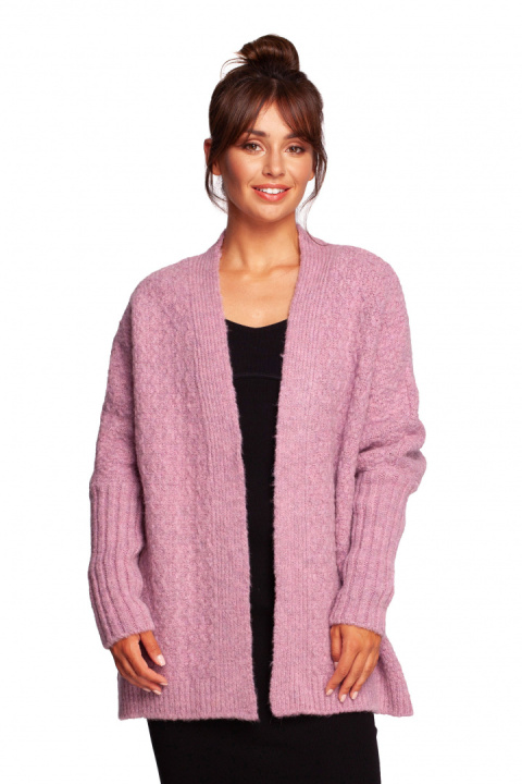 Kardigan damski oversize bez zapięcia z plisą pudrowy BK088 Kardigan damski oversize bez zapięcia z plisą pudrowy BK088