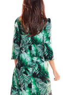 Sukienka maxi asymetryczna z nadrukiem i rękawem 3/4 S zielona A322