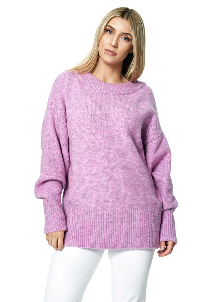 Sweter damski za biodra ze ściągaczem dekolt łódka fioletowy M882 Sweter damski za biodra ze ściągaczem dekolt łódka fioletowy M882