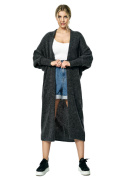 Sweter damski długi bez zapięcia z kimonowym rekawem ciemny szary M885