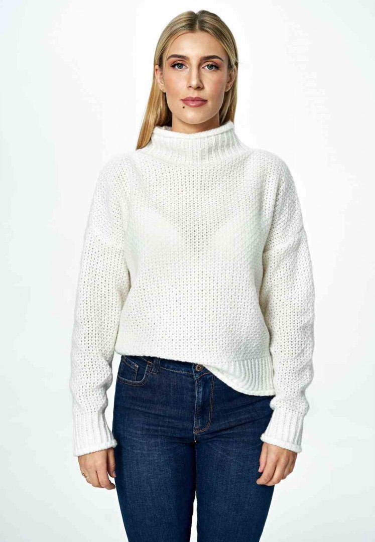Sweter damski długi bez zapięcia z kimonowym rekawem ecru M886 Sweter damski długi bez zapięcia z kimonowym rekawem ecru M886