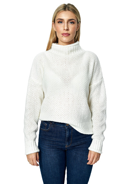 Sweter damski długi bez zapięcia z kimonowym rekawem ecru M886 Sweter damski długi bez zapięcia z kimonowym rekawem ecru M886