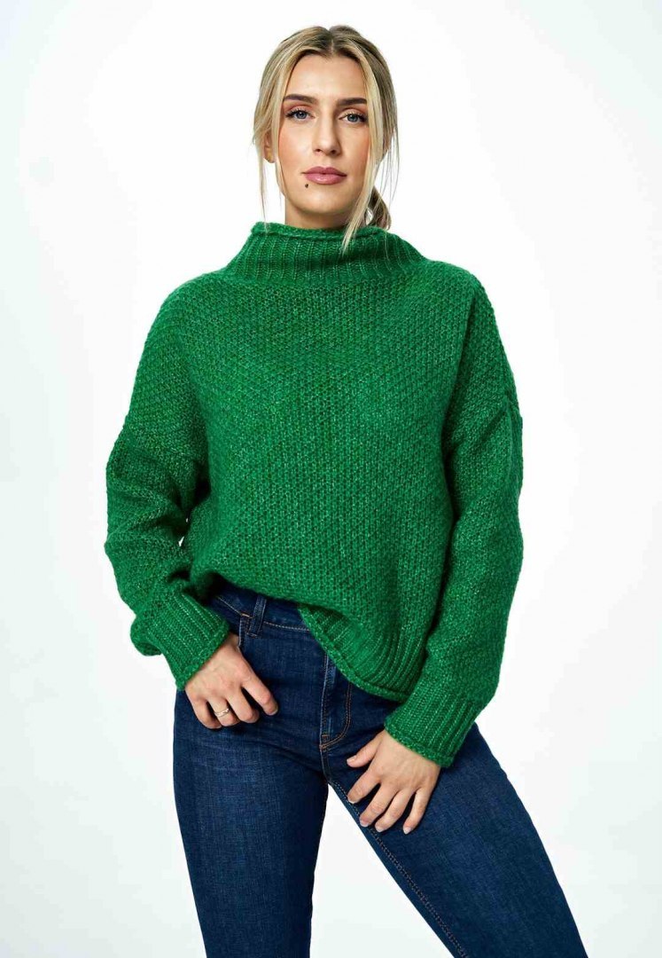 Sweter damski długi bez zapięcia z kimonowym rekawem zielony M886