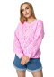 Sweter damski krótki ażurowy z półokrągłym dekoltem różowy M887