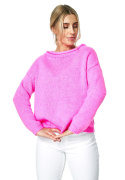 Sweter damski krótki luźny z dekoltem w łódkę różowy M888