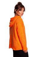 Sweter damski z kapturem długość do bioder pomarańczowy BK085