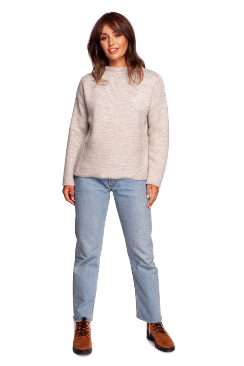 Sweter damski ze stójką przędza z włosem kość słoniowa BK091 Sweter damski ze stójką przędza z włosem kość słoniowa BK091