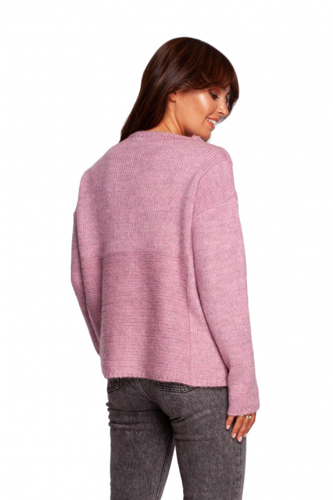 Sweter damski ze stójką przędza z włosem pudrowy BK091 Sweter damski ze stójką przędza z włosem pudrowy BK091