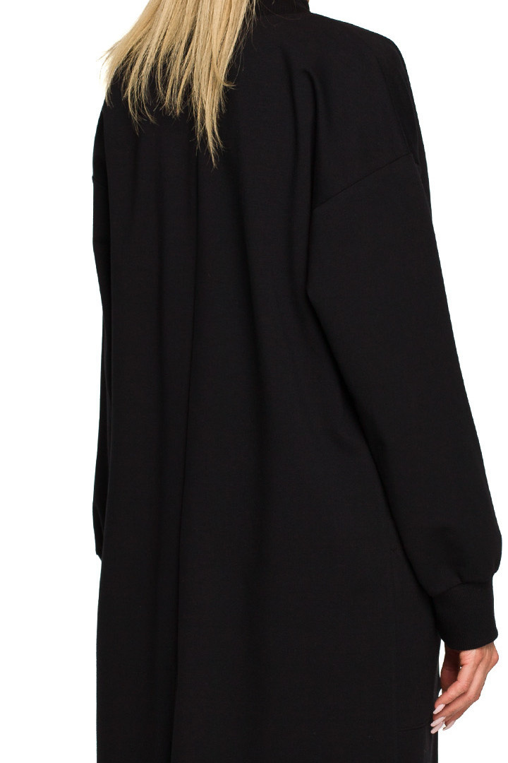 Bluza damska długa parka dzianinowa zapinana kieszenie czarna me694 Bluza damska długa parka dzianinowa zapinana kieszenie czarna me694