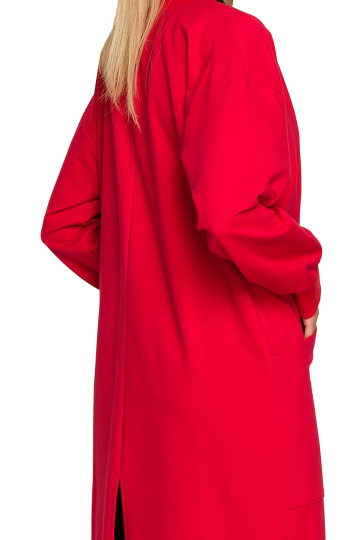Bluza damska długa parka dzianinowa zapinana kieszenie czerwona me694 Bluza damska długa parka dzianinowa zapinana kieszenie czerwona me694